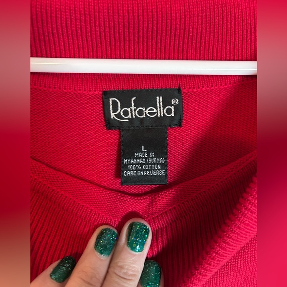 NWT Rafaella red white striped boat neck sweater 3/4 length sleeves size Large - Picture 4 of 7